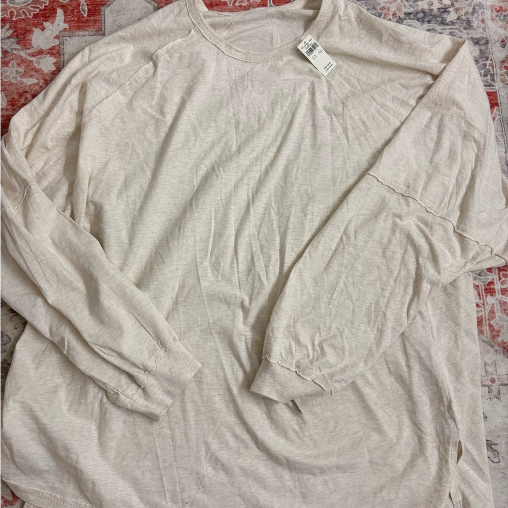 aerie Soft Crewneck Long Sleeve Tee in Light Beige